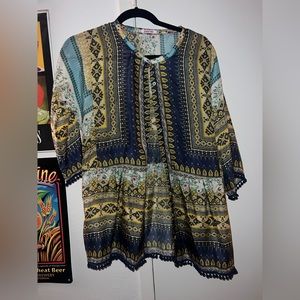 Johnny was- flown silk button up mid sleeve